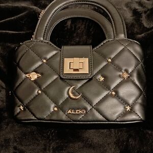 Aldo Quilted Black Mini Bag with Gold Accents